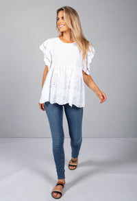 White Embroidered Peasant Blouse