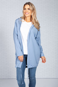 Long Hoodie-Style Cardigan in Blue