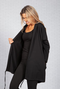 Long Hoodie-Style Cardigan in Black