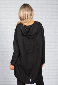 Long Hoodie-Style Cardigan in Black