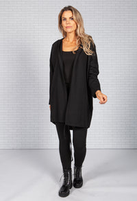 Long Hoodie-Style Cardigan in Black