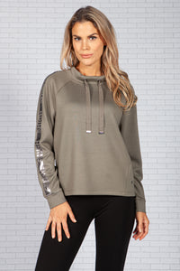 SWEATSHIRT WITH STAND-UP COLLAR AND RHINESTONES