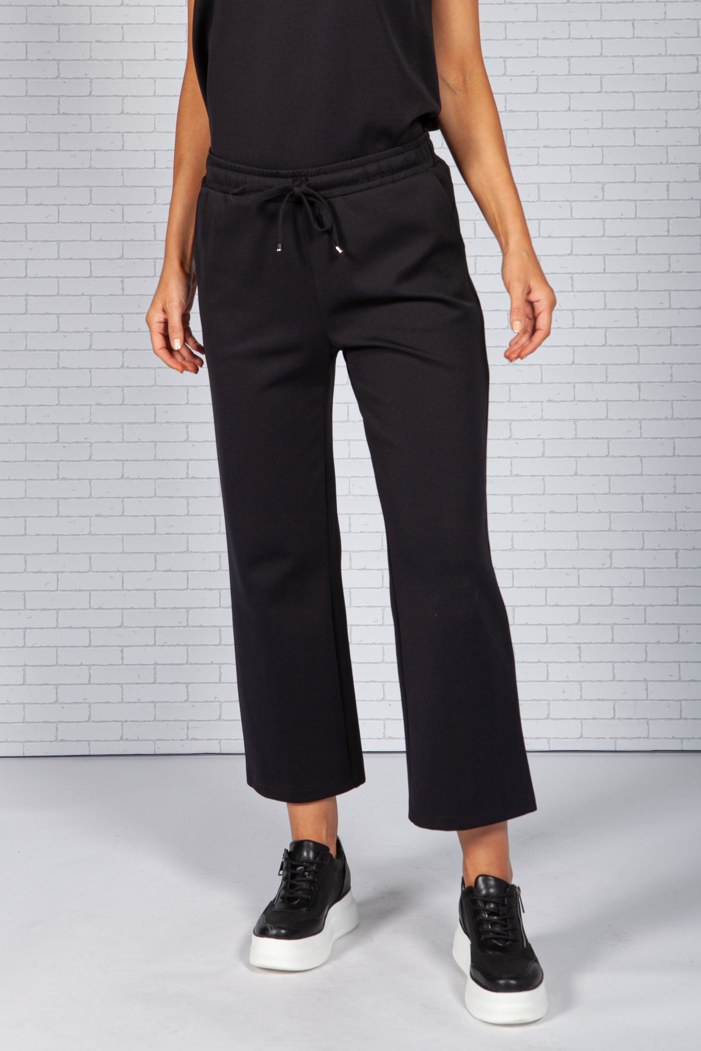 Black Scuba Tie Waist Trousers