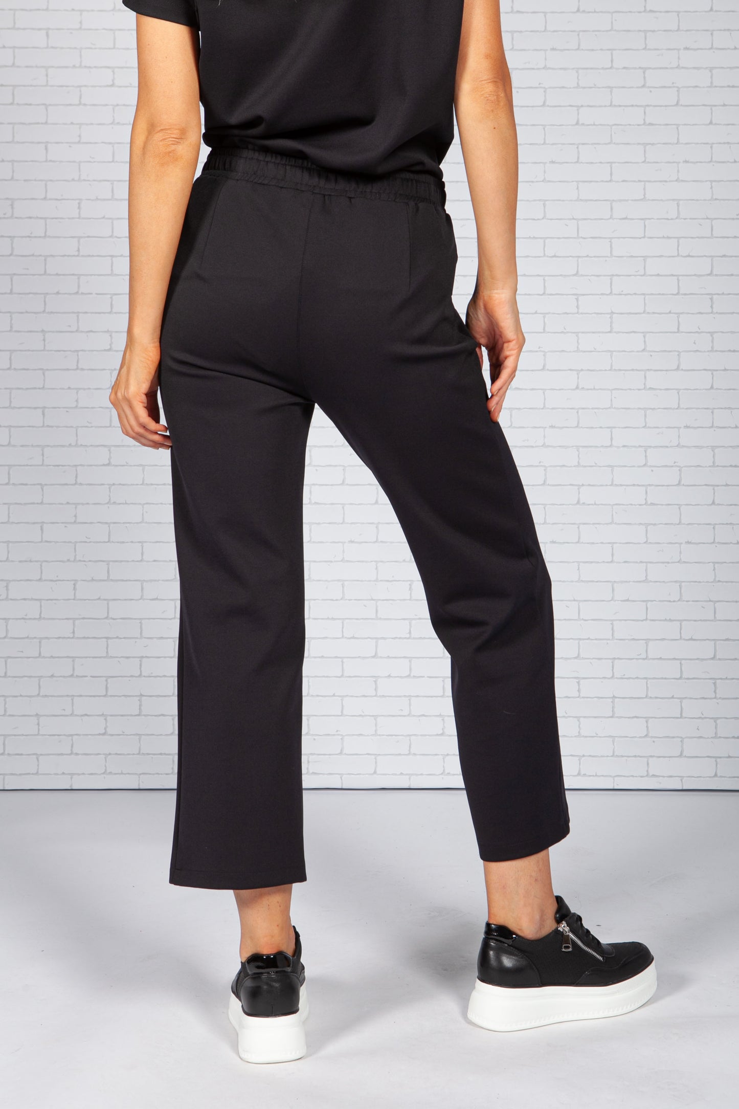 Black Scuba Tie Waist Trousers