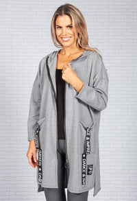 Logo Strapped Pocket Zip Up Cardi in Light Grey