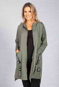 Logo Strapped Pocket Zip Up Cardi in Khaki