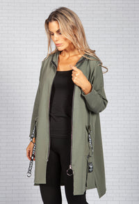 Logo Strapped Pocket Zip Up Cardi in Khaki