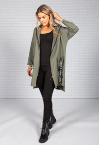 Logo Strapped Pocket Zip Up Cardi in Khaki