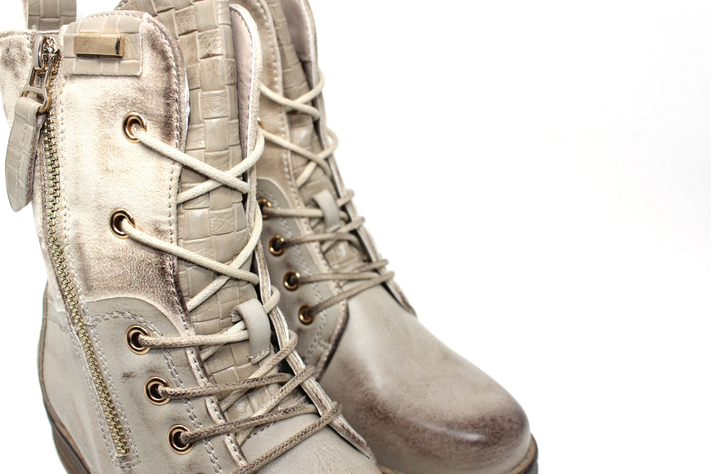 Beige Laced Ankle Boot