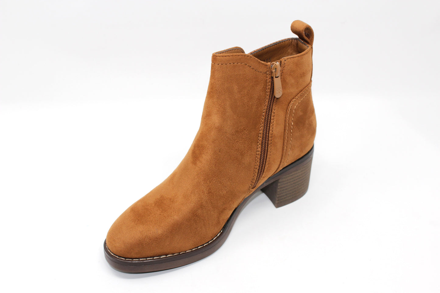 Camel Block-Heel Ankle Boot