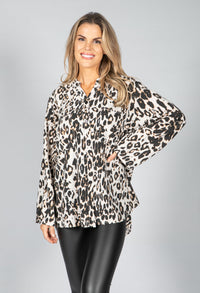 Studded Pocket Leopard Print Shirt in Beige