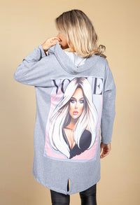 OVERSIZED SLOUCH OPEN HOODIE IN GREY