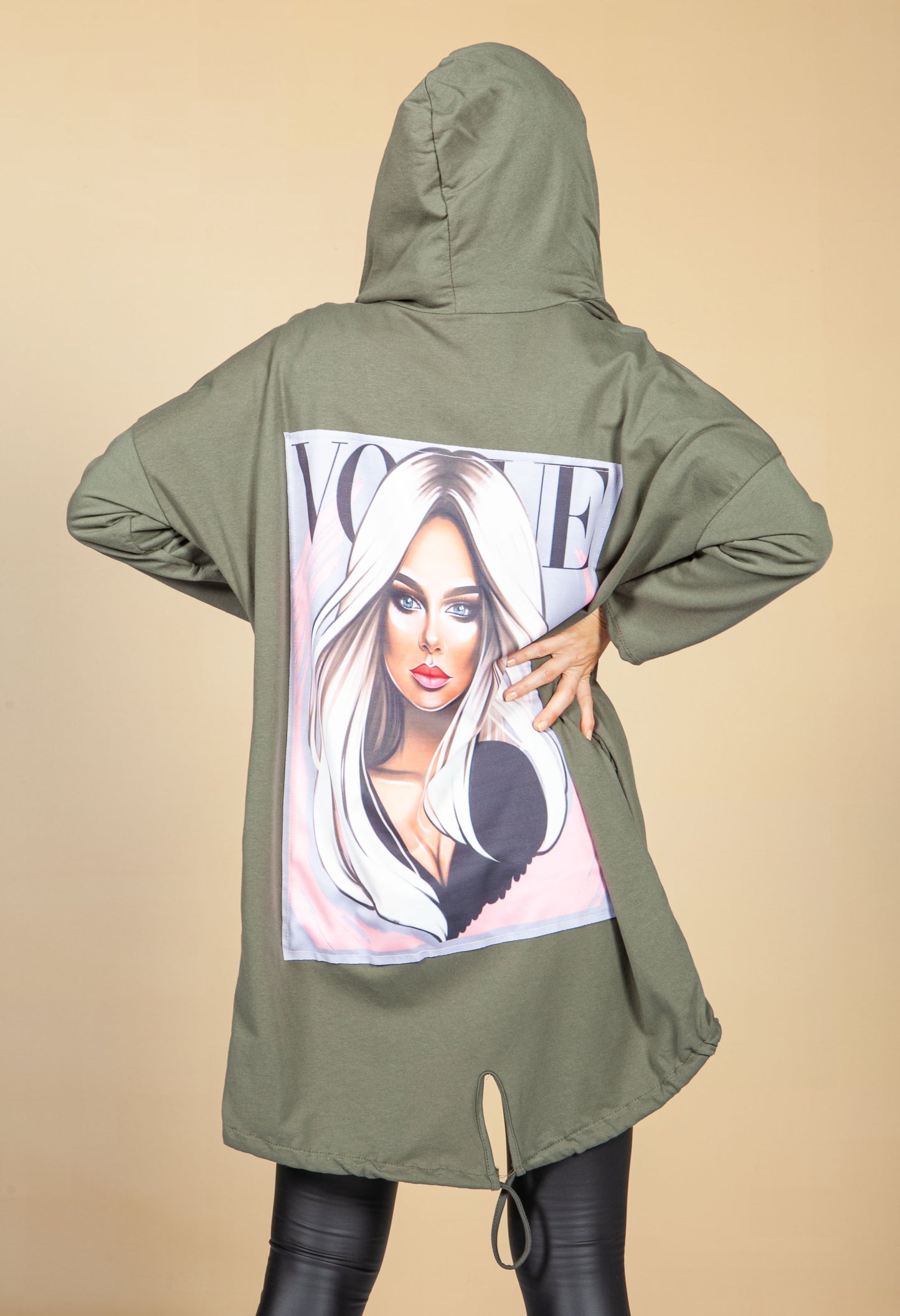 OVERSIZED SLOUCH OPEN HOODIE IN KHAKI