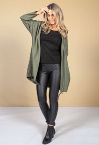 OVERSIZED SLOUCH OPEN HOODIE IN KHAKI