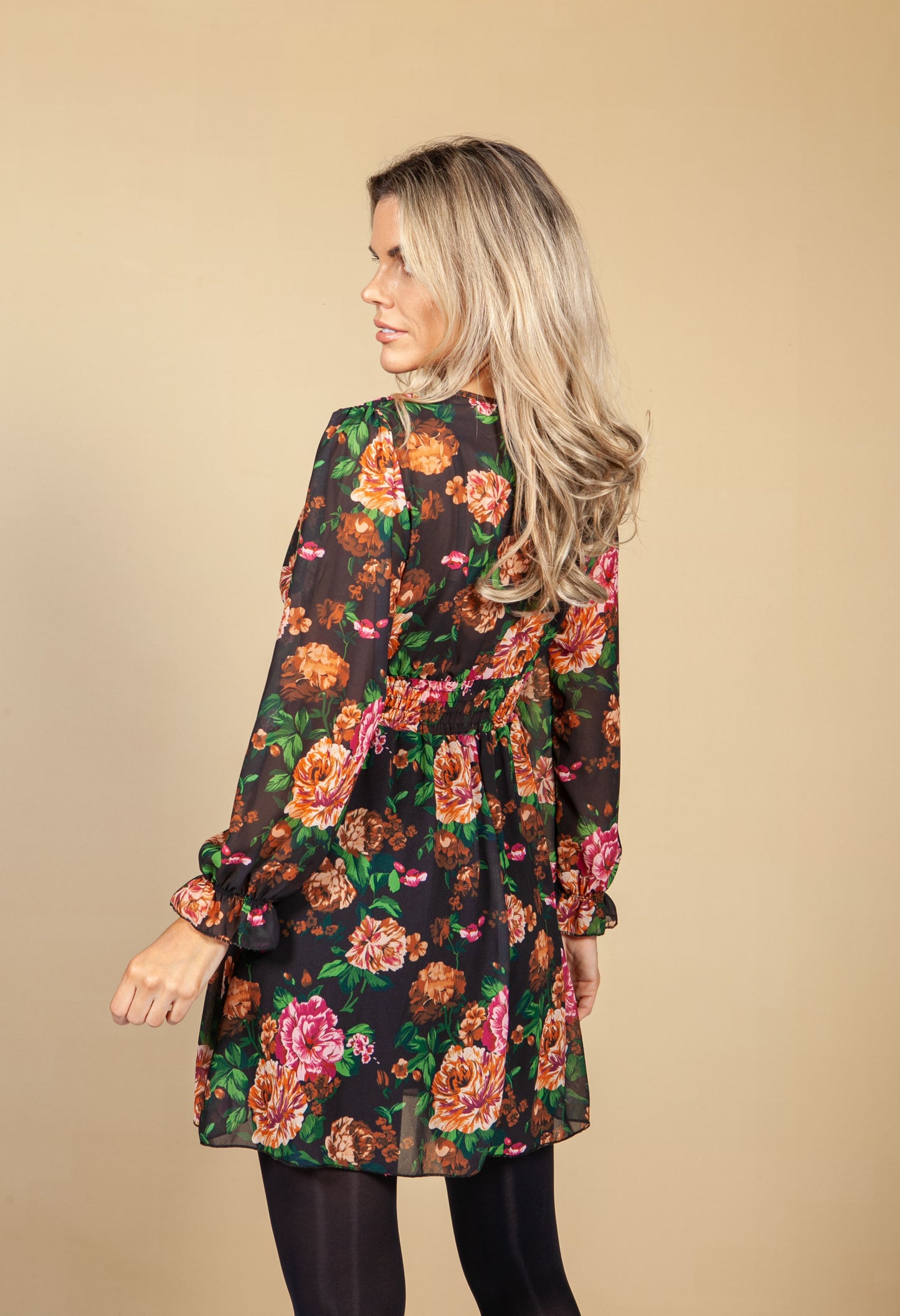 V-Neck Mini Dress in Autumn Blossom