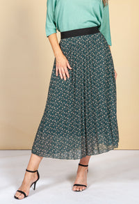 Dark Green Floral Print Skirt