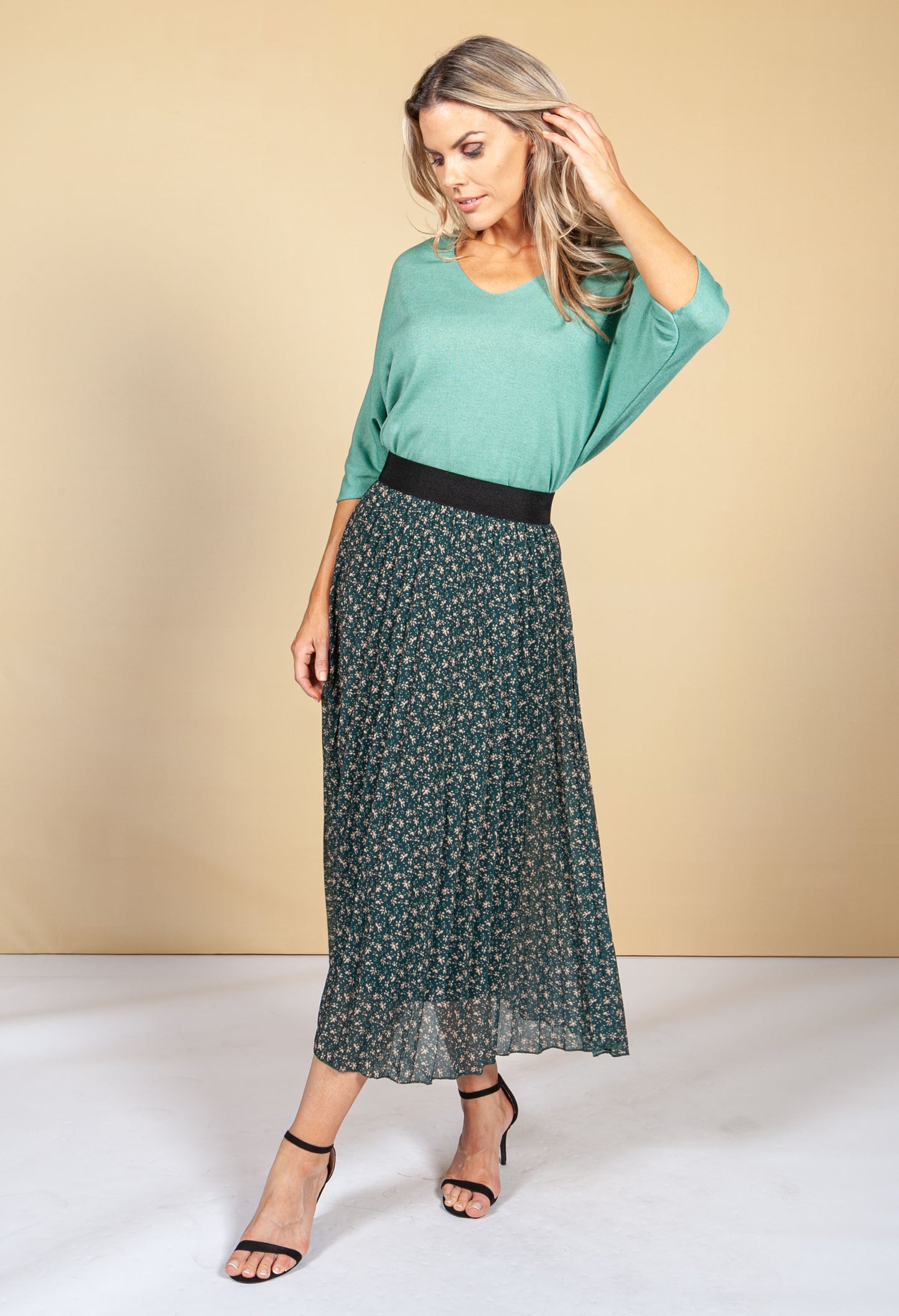 Dark Green Floral Print Skirt