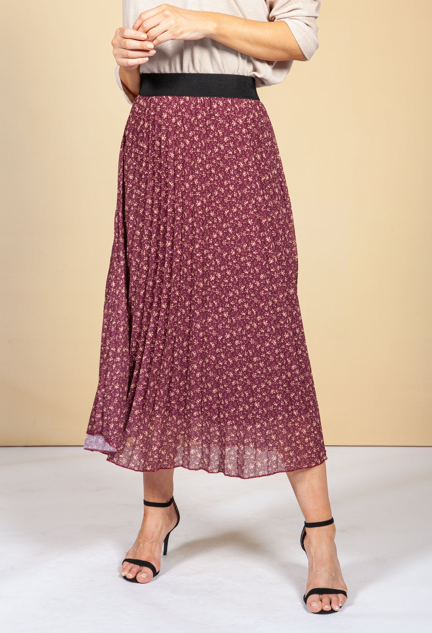 Wine Floral Print Skirt