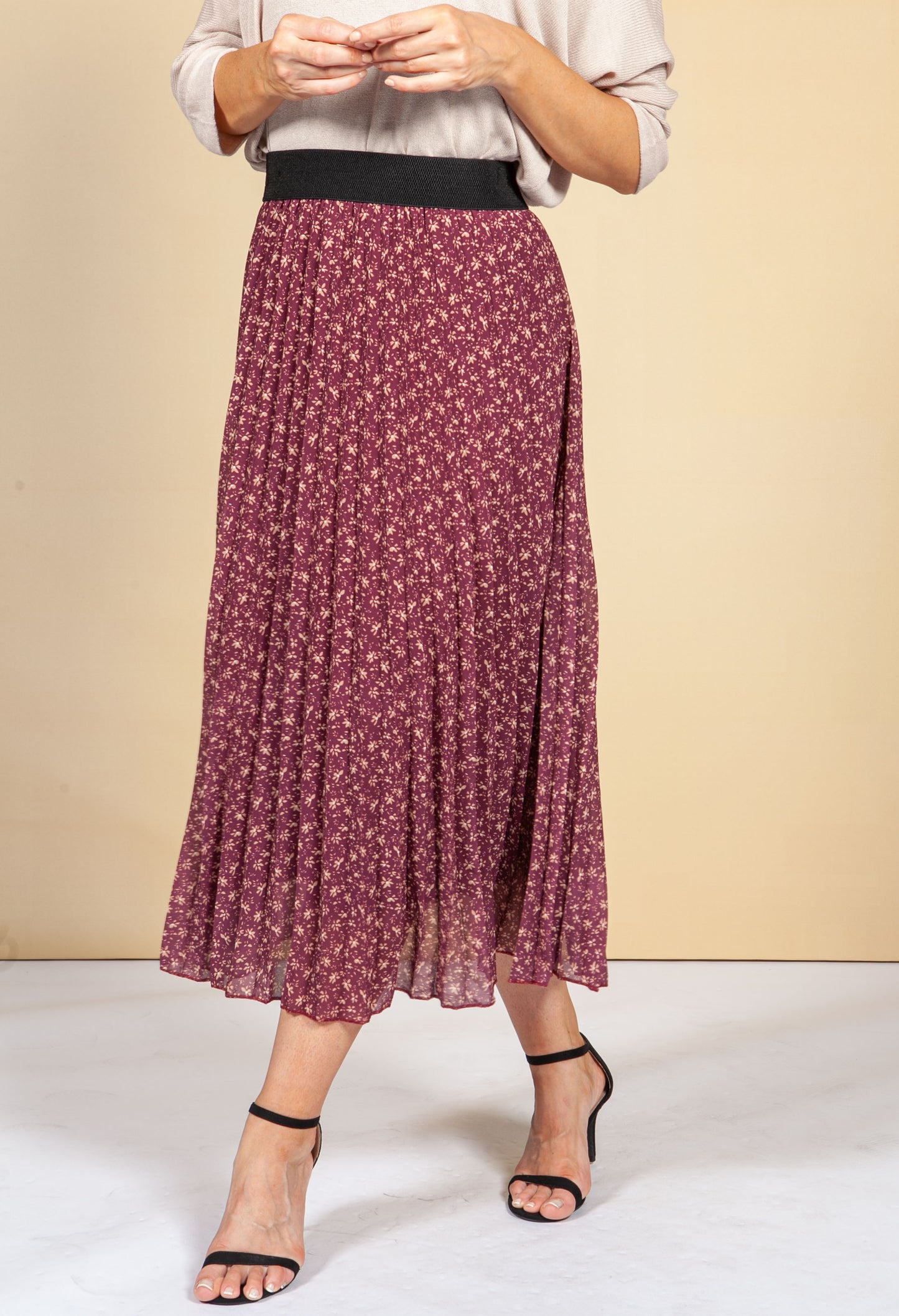 Wine Floral Print Skirt