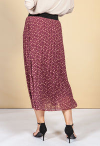 Wine Floral Print Skirt