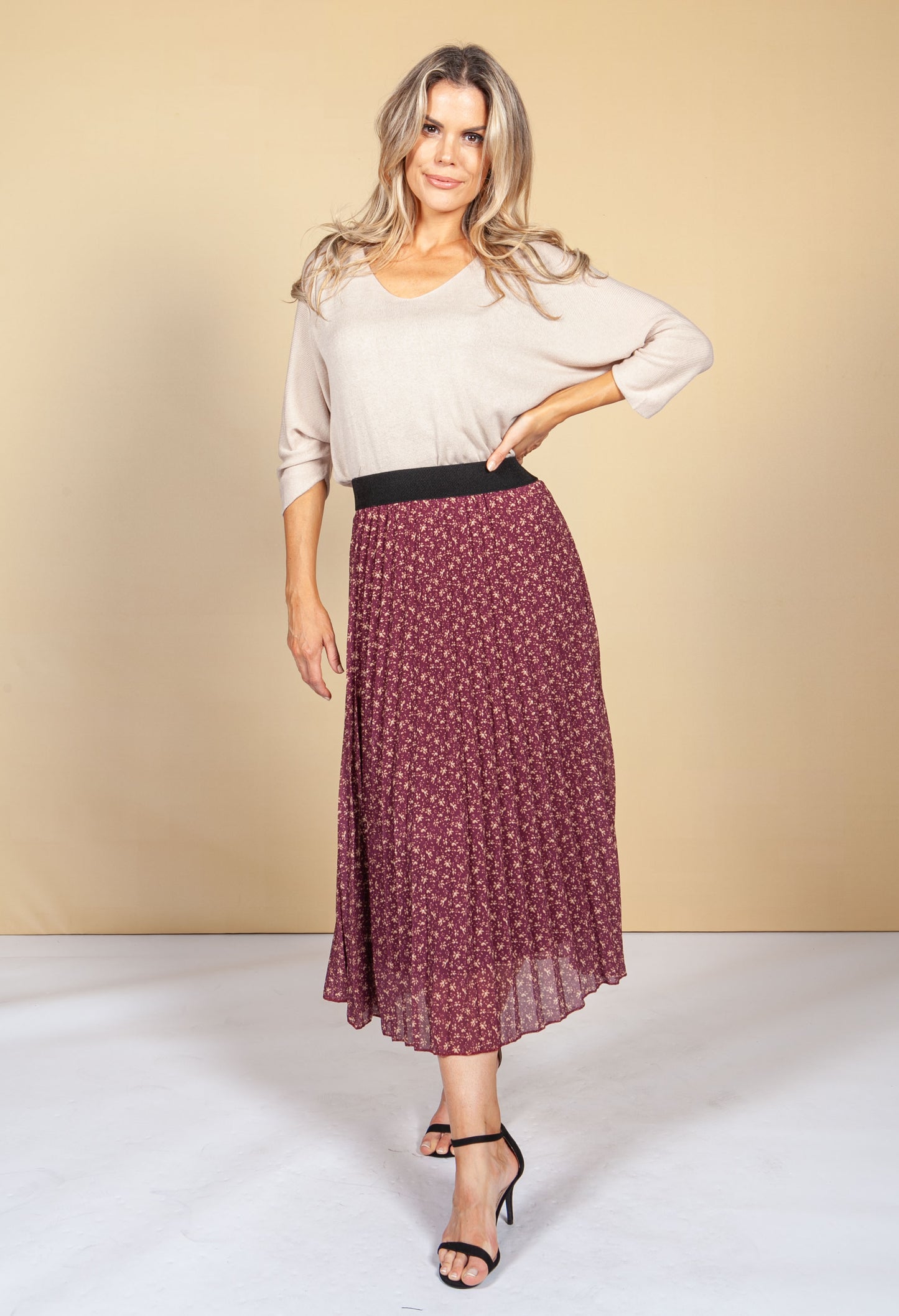 Wine Floral Print Skirt