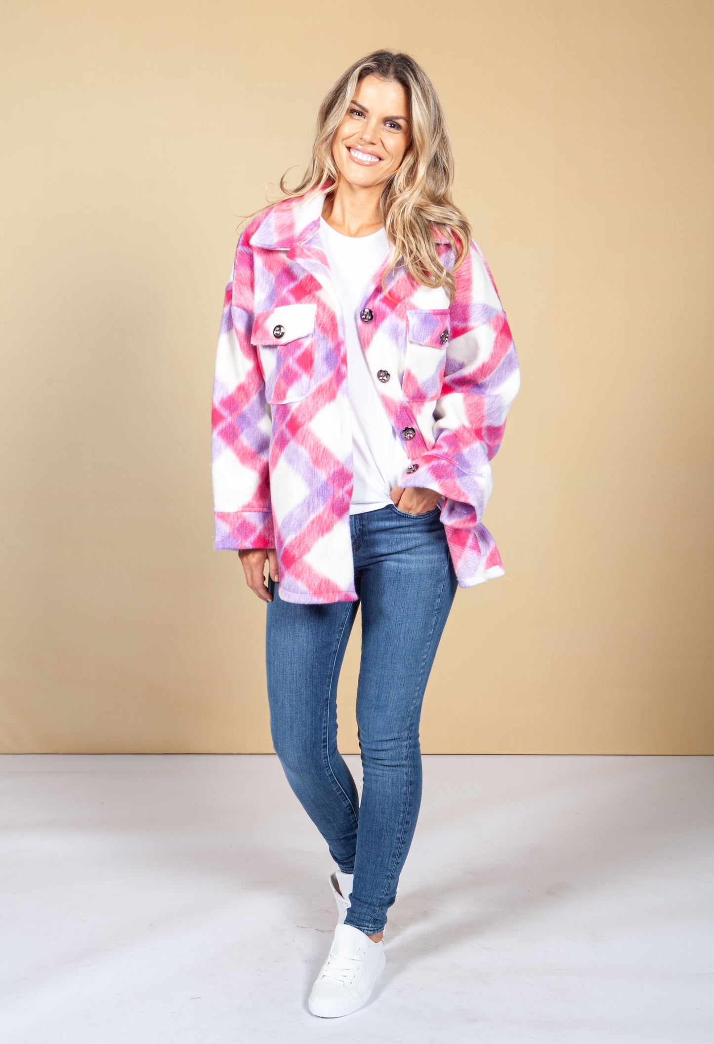 Pink Pop Soft Check Shacket