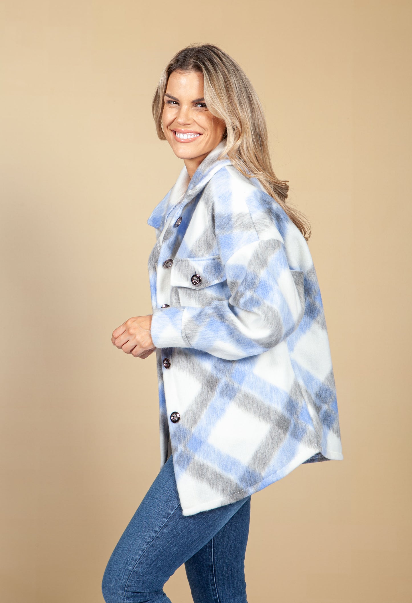 Light Blue Soft Check Shacket