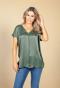 Khaki Silk Feel Front Top