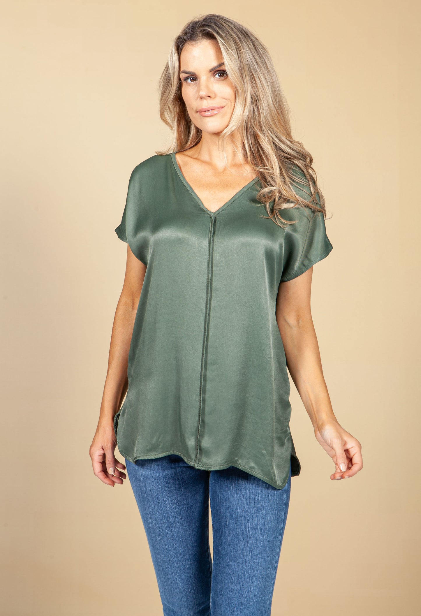 Khaki Silk Feel Front Top