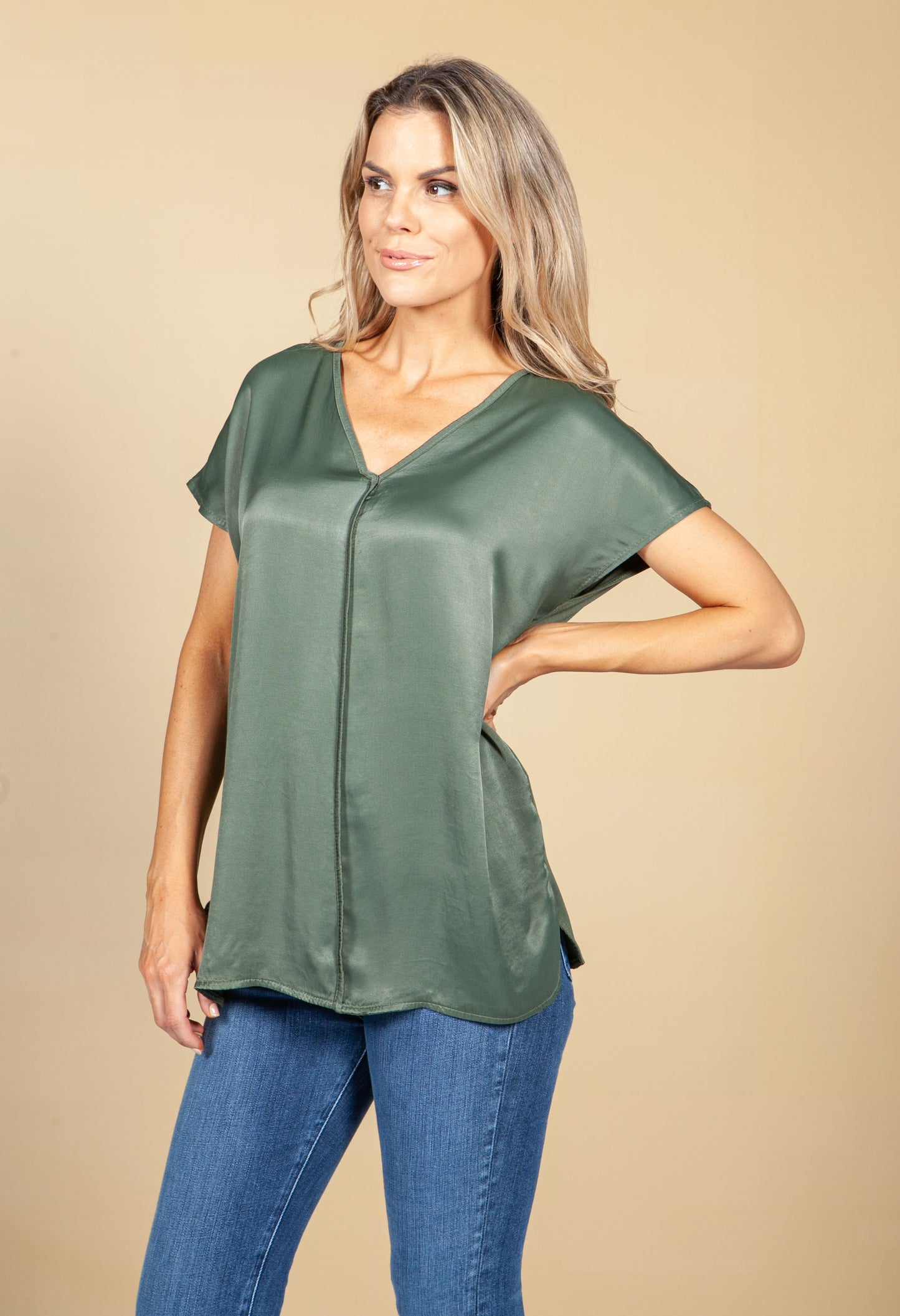 Khaki Silk Feel Front Top