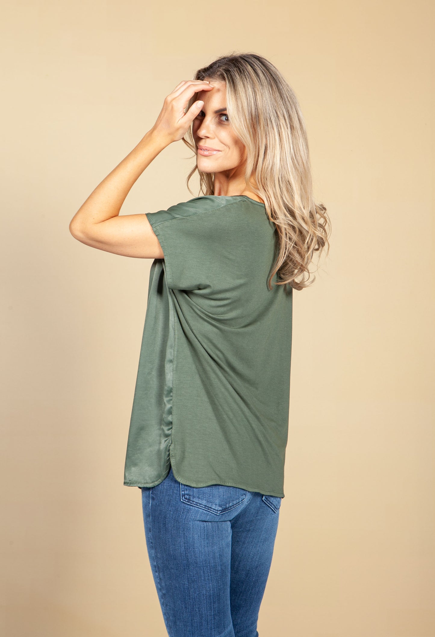 Khaki Silk Feel Front Top