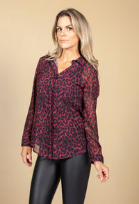 Deep Red Leopard Print Blouse