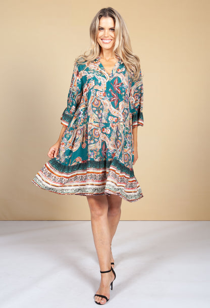 Tunic Style Dress in Emerald Paisley