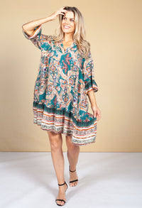 Tunic Style Dress in Emerald Paisley