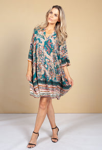 Tunic Style Dress in Emerald Paisley