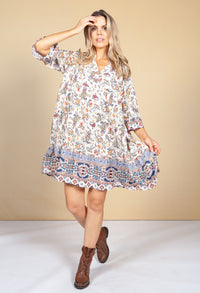 Tunic Style Dress in Paisley Cream