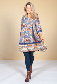 Tunic Style Dress in Blue and Orange Paisley