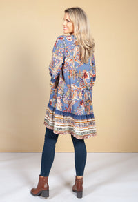 Tunic Style Dress in Blue and Orange Paisley