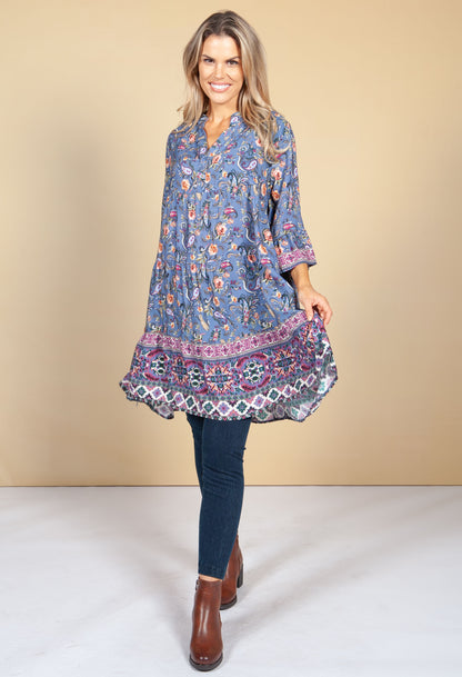 Tunic Style Dress in Blue Paisley