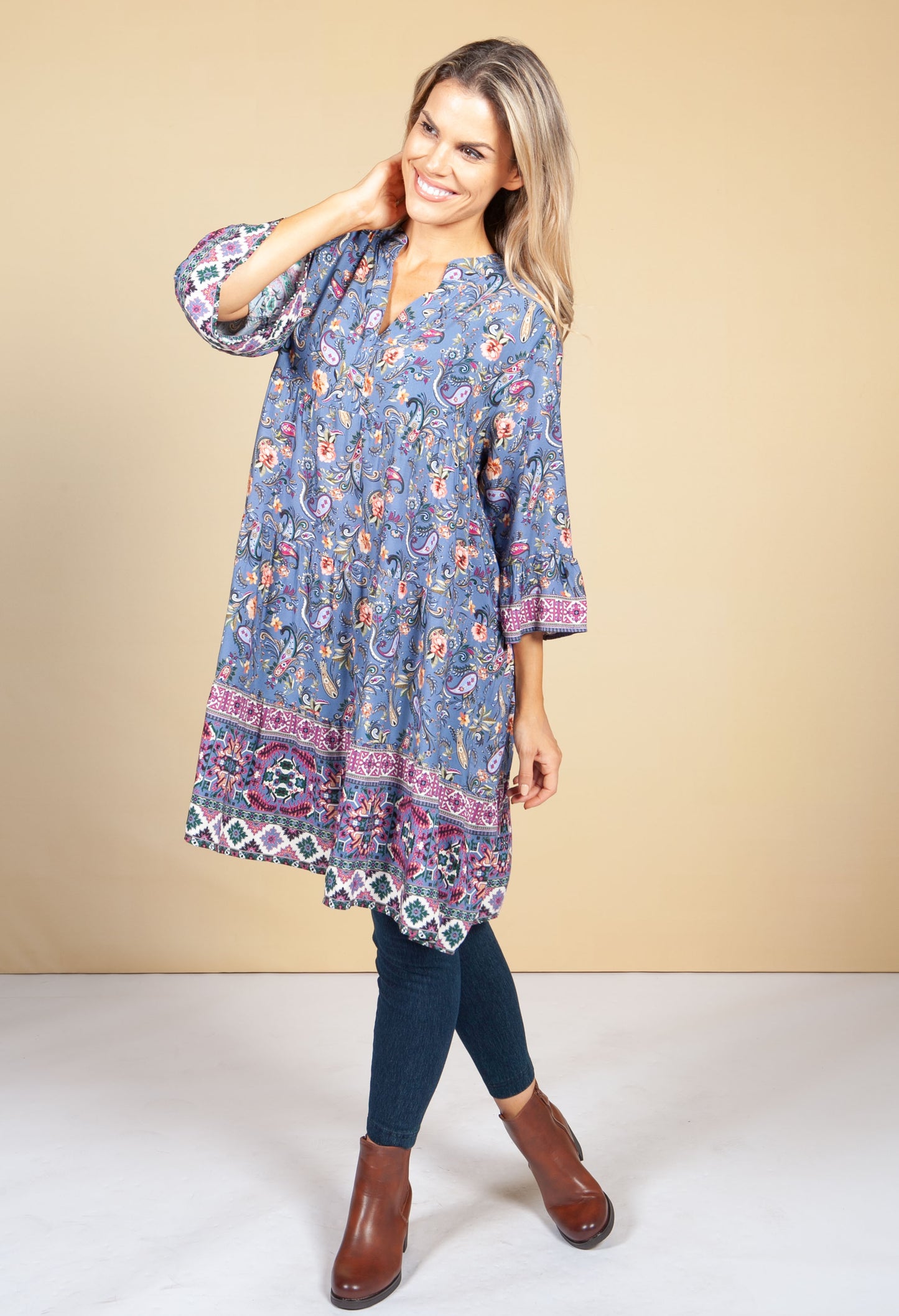 Tunic Style Dress in Blue Paisley