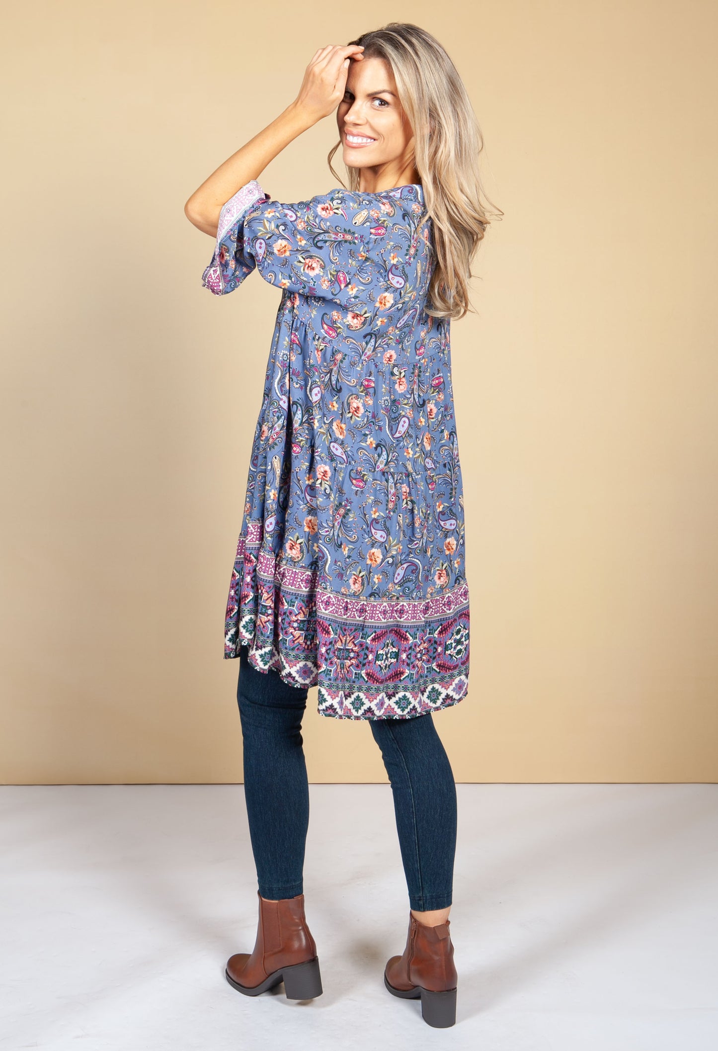 Tunic Style Dress in Blue Paisley