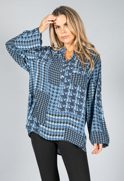 Hounds Tooth Blouse in Blue Mix