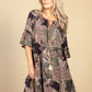 Paisley Print Tie Neck Dress in Khaki