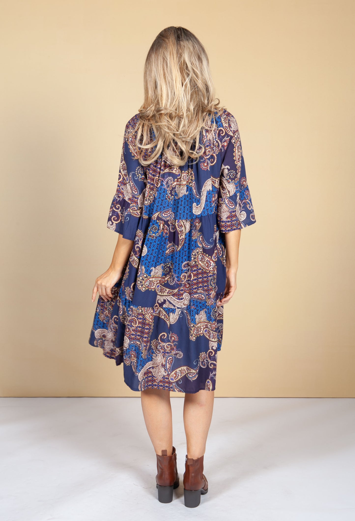 Paisley Print Tie Neck Dress in Violet