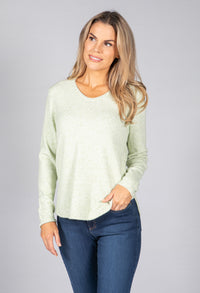 V NECK SOFT KNIT JUMPER IN PEA MELANGE