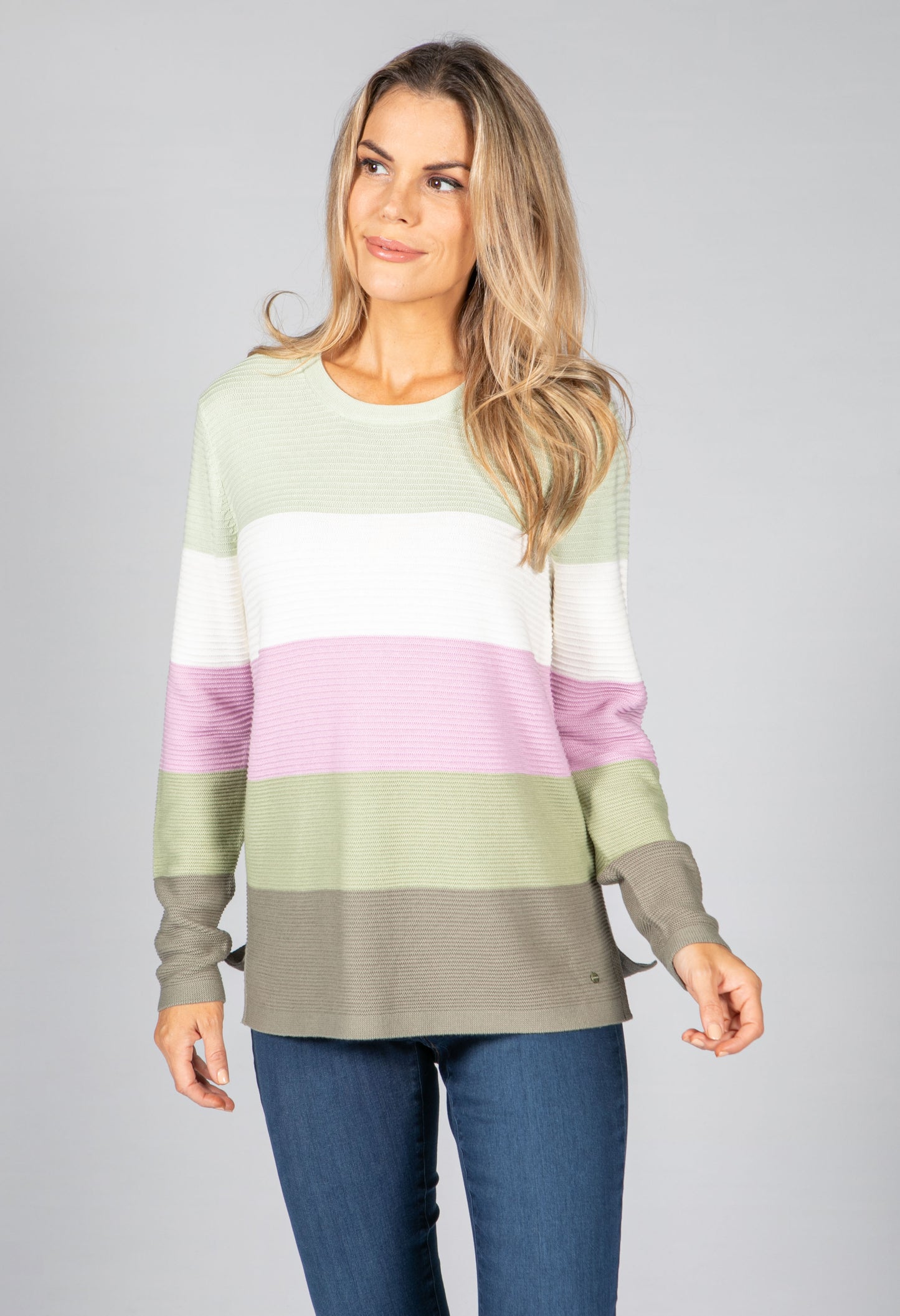 NECK JUMPER WITH COLOUR BLOCK STRIPES