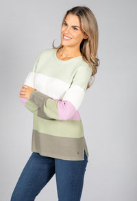 NECK JUMPER WITH COLOUR BLOCK STRIPES