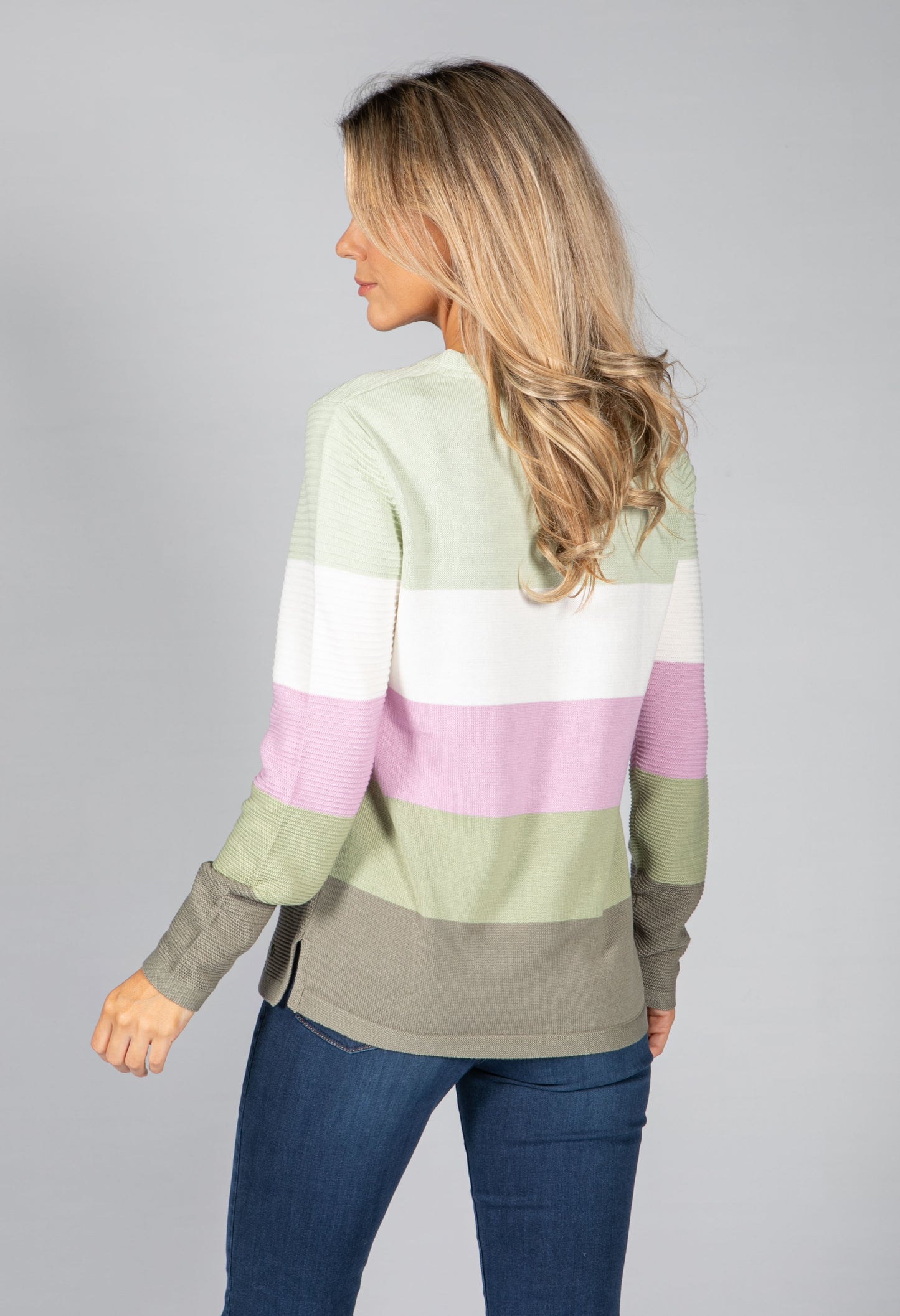 NECK JUMPER WITH COLOUR BLOCK STRIPES