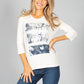 Â¾ SLEEVE TOP WITH PLACEMENT PRINT IN IVORY