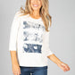 Â¾ SLEEVE TOP WITH PLACEMENT PRINT IN IVORY